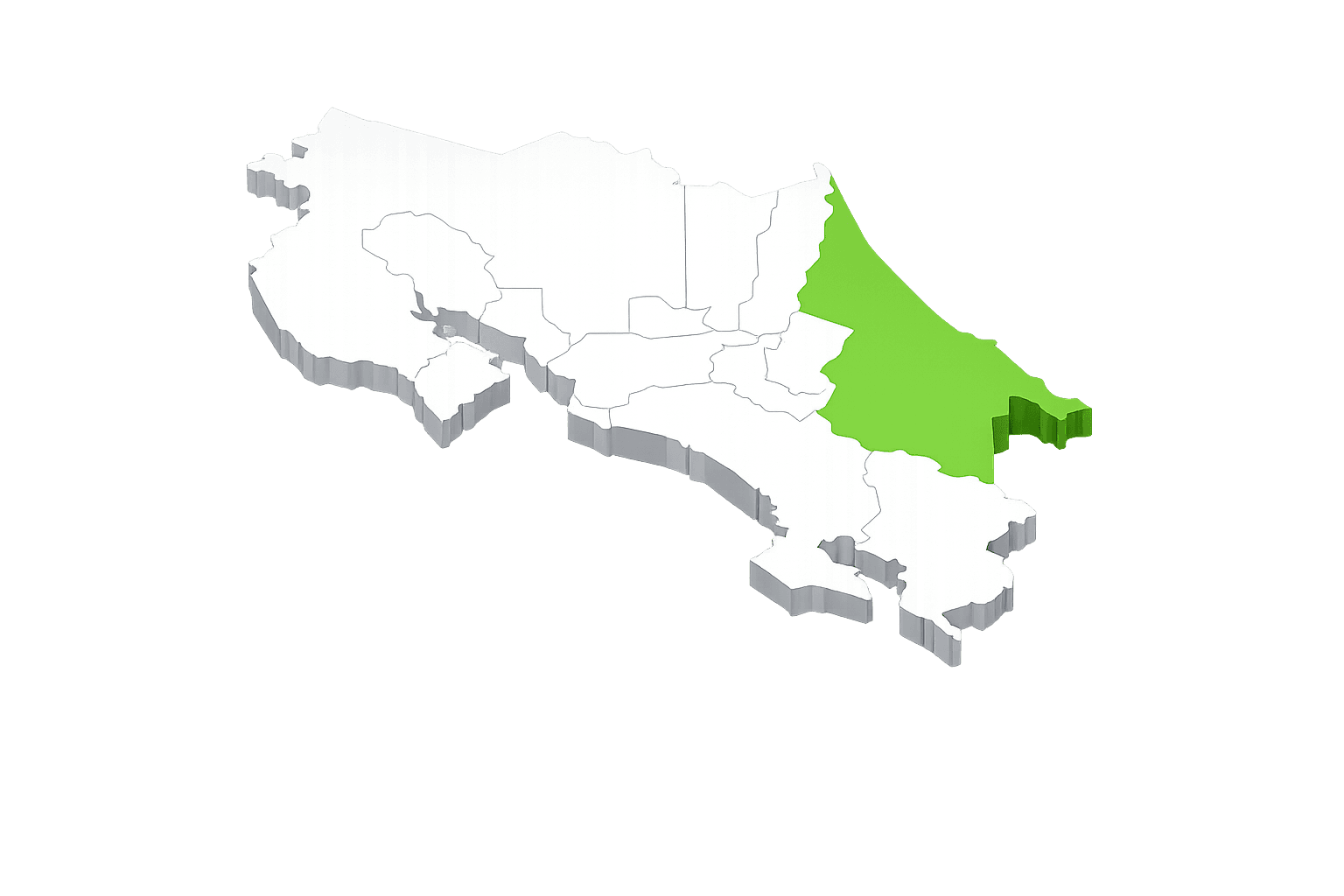 Mapa de Costa Rica con Limón destacado en verde