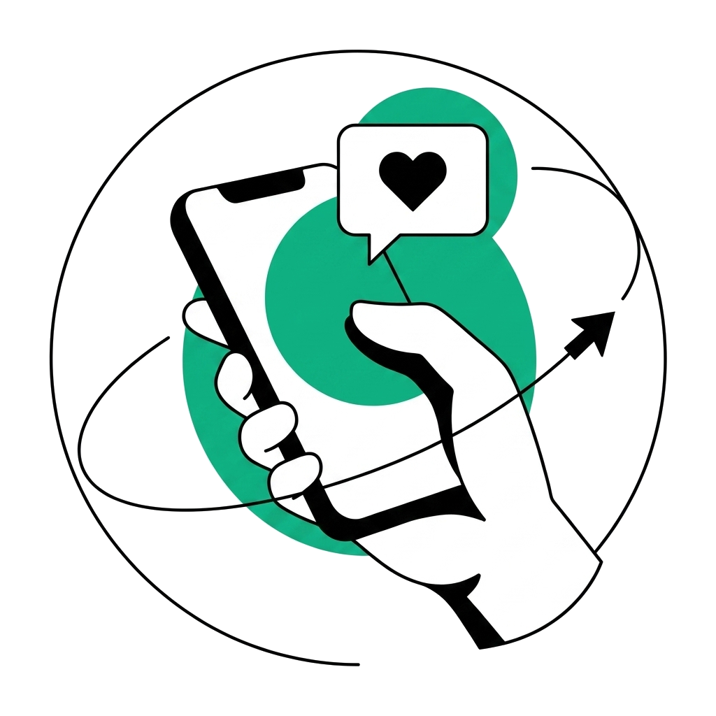 Ilustración de smartphone y alcance en redes sociales